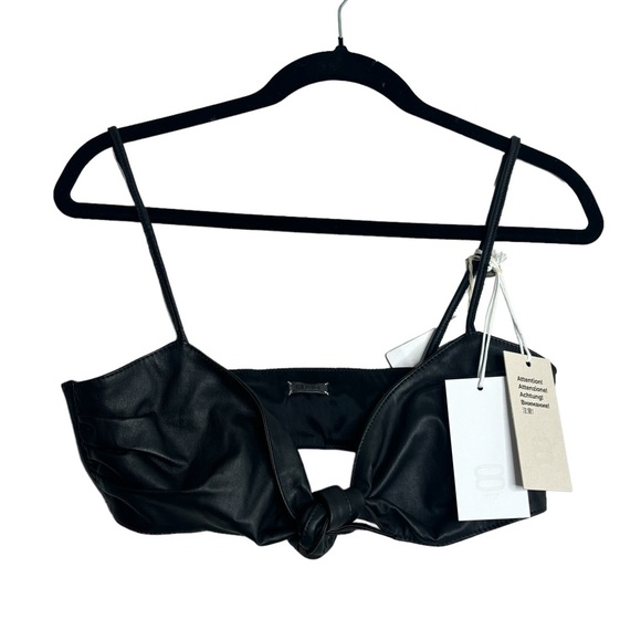 8 YOOX Lambskin Leather Tie Bra Top Black - Picture 1 of 6